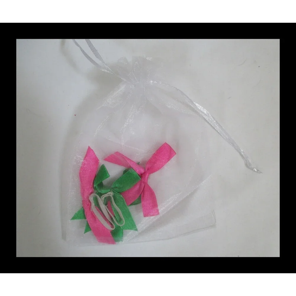 Build A Bear Workshop Set of 4 Ear Bows 2 Green 2 Pink with Mesh Bag